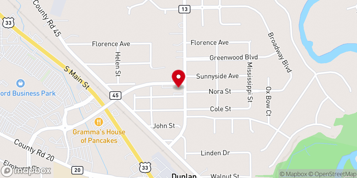 Map showing location of Sunnyside Mennonite Church