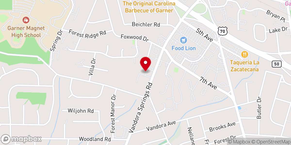 Map showing location of St Mary Mother of the Church Catholic Parish of Garner