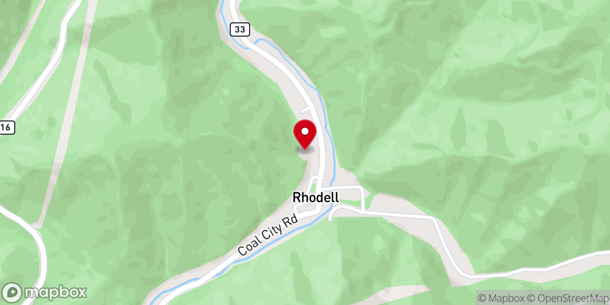 Map showing location of Rhodell First Baptist Church