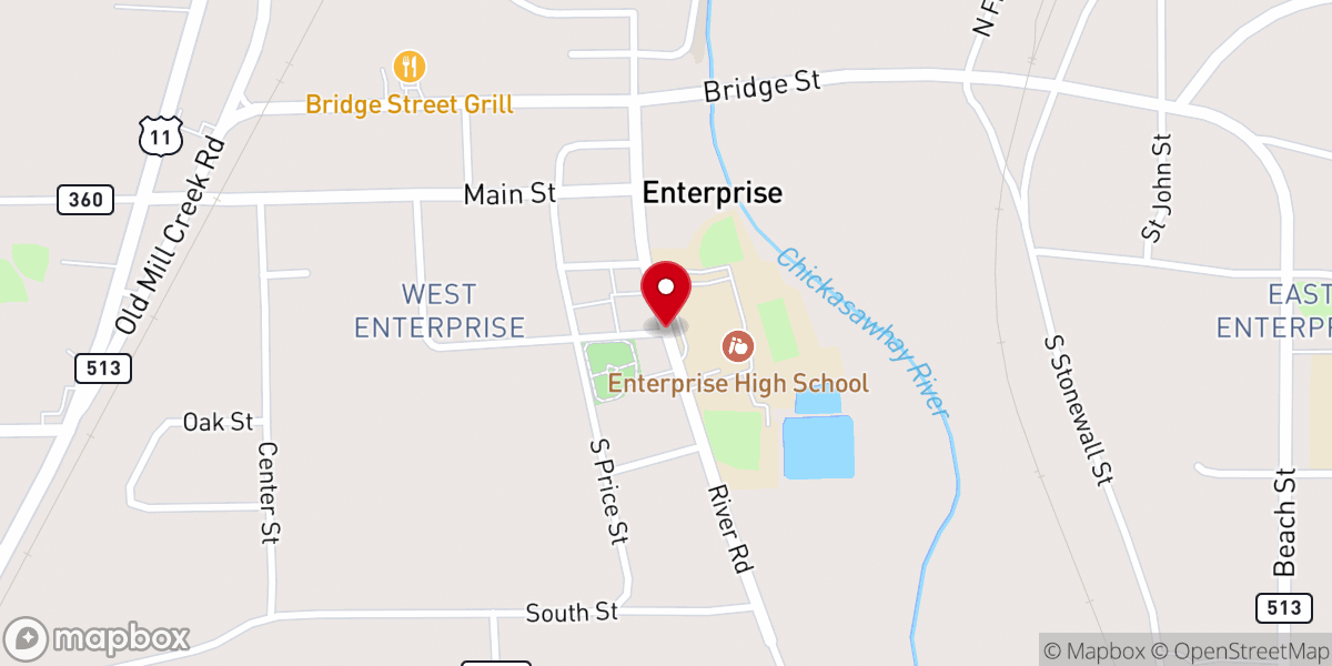 Map showing location of Enterprise Baptist Church