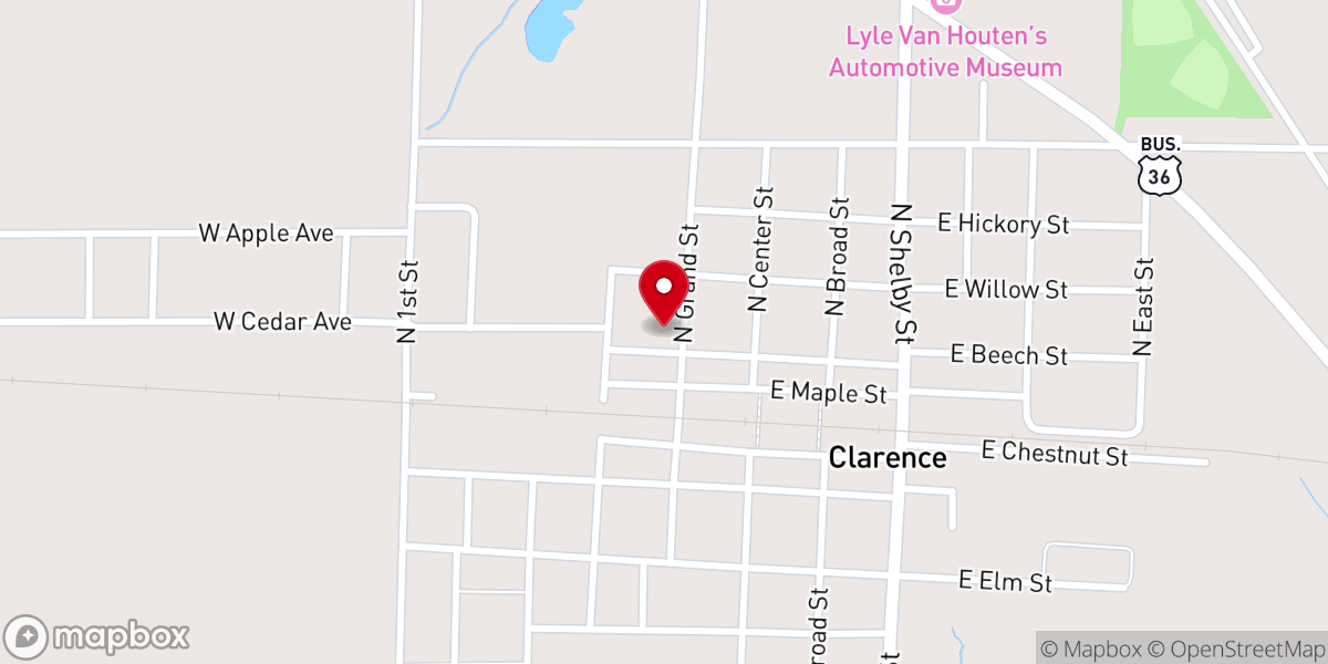 Map showing location of First Church of the Nazarene Clarence