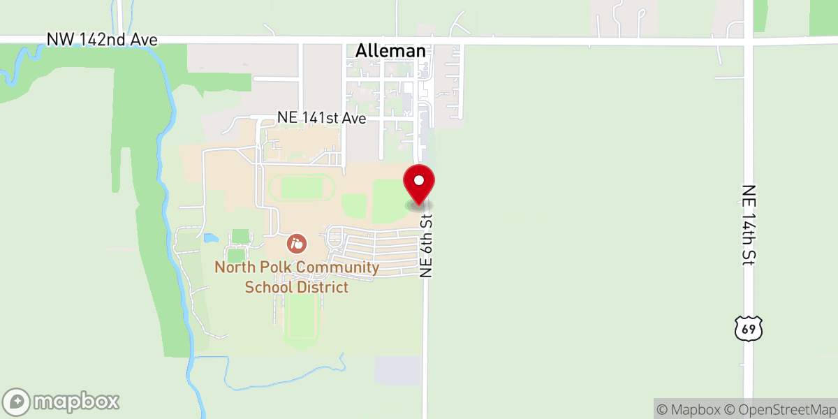 Map showing location of Alleman City Hall