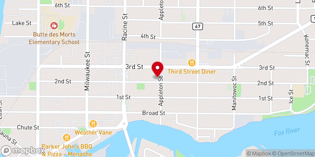 Map showing location of St Mary Catholic Church Menasha