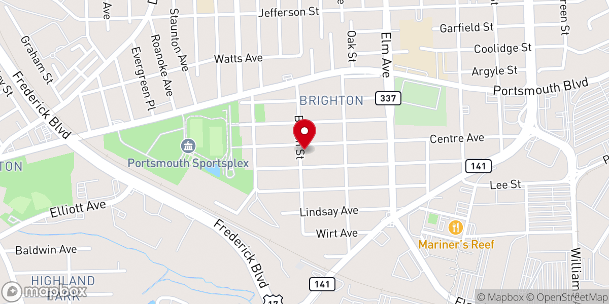 Map showing location of First Baptist Church South Portsmouth