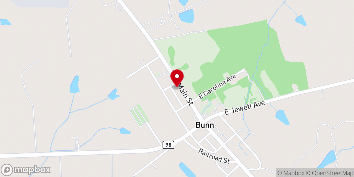 Map showing location of Bunn United Methodist Church