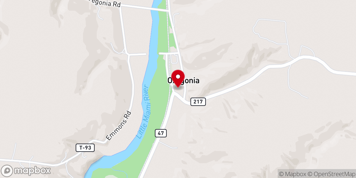 Map showing location of Oregonia United Methodist Church