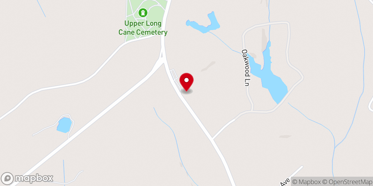 Map showing location of Upper Long Cane Presbyterian Church