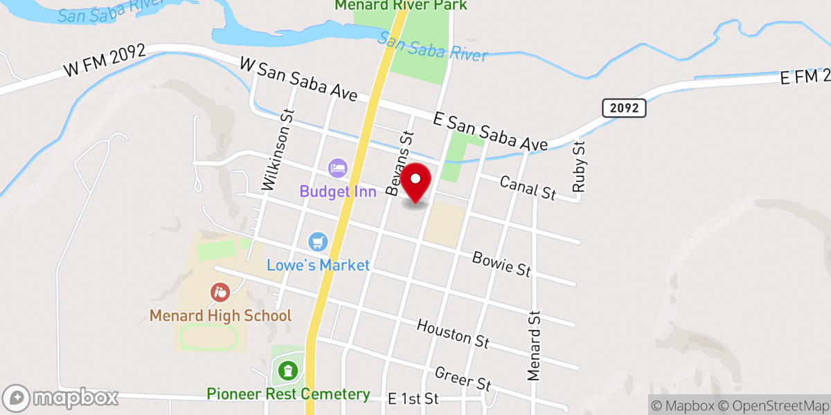 Map showing location of Menard Church of Christ