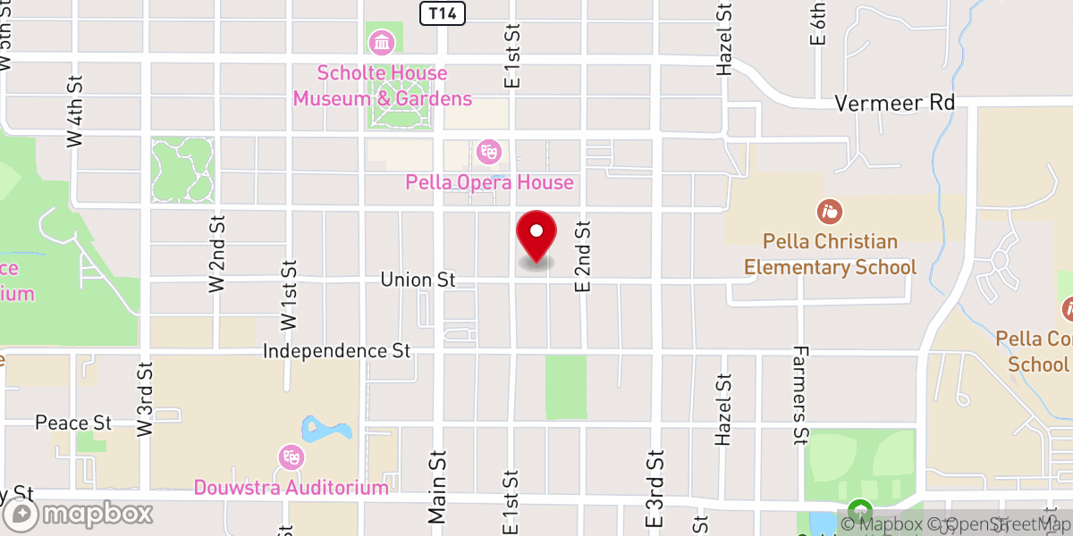 Map showing location of Pella Gospel Chapel
