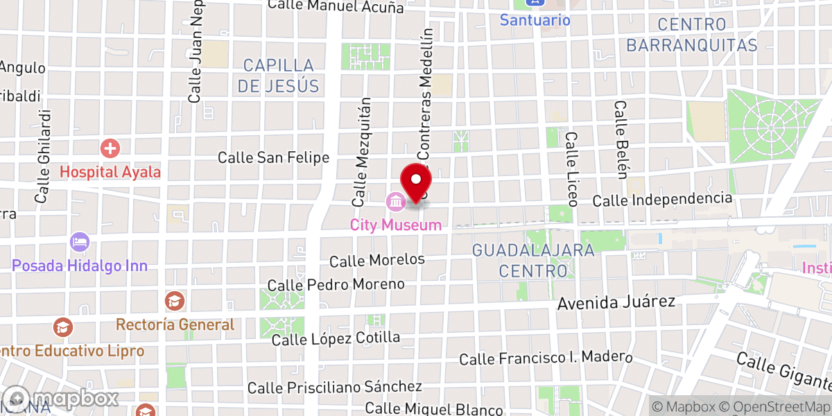 Map showing location of Primera Iglesia Bautista de Guadalajara
