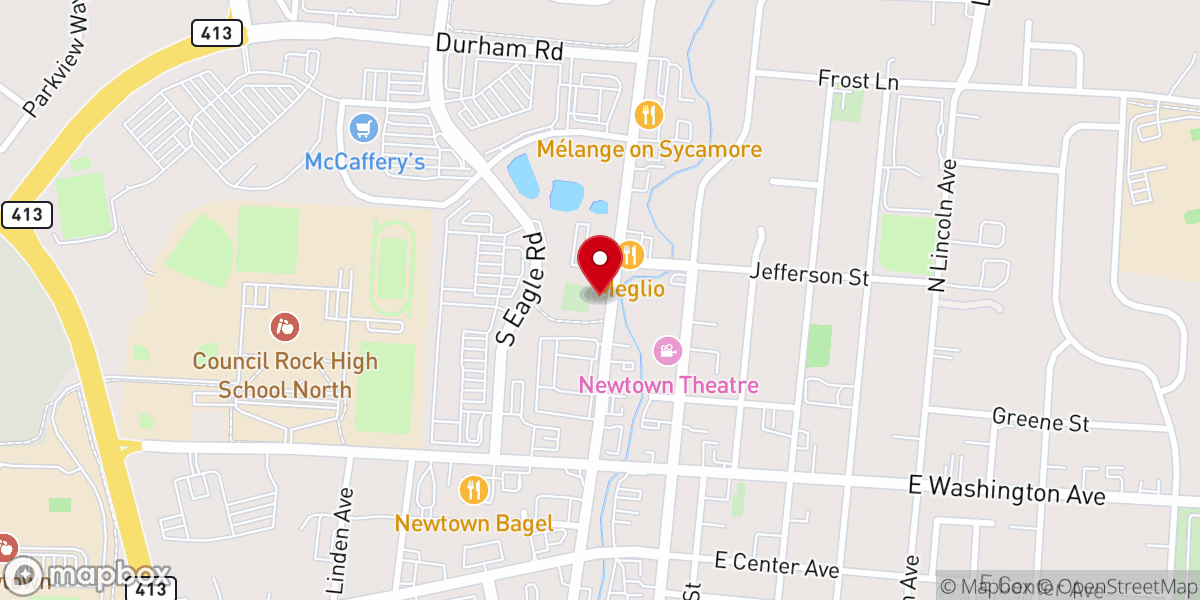 Map showing location of Newtown Presbyterian Church