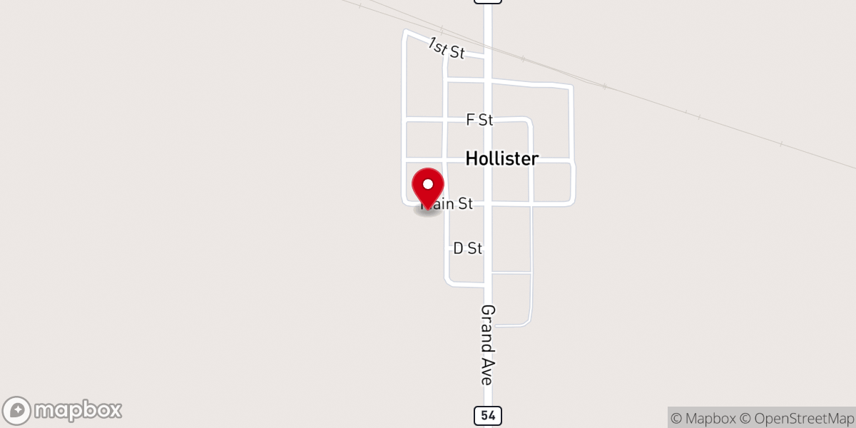 Map showing location of Hollister First Baptist Church