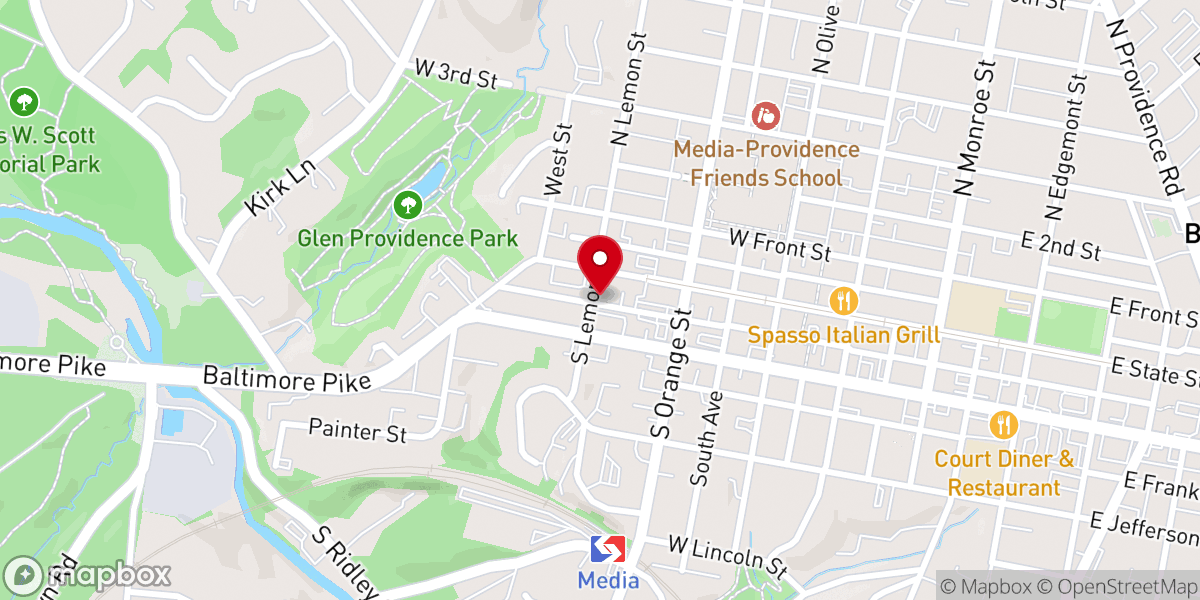 Map showing location of Media Food Bank @ First Church