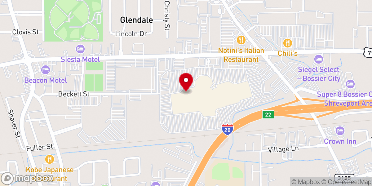 Map showing location of Pierre Bossier Mall