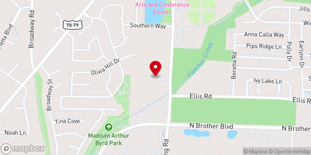 Map showing location of Faith Cumberland Presbyterian Church
