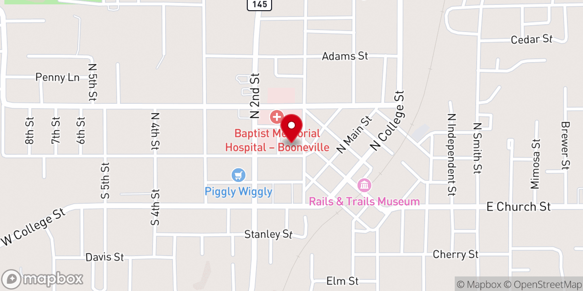 Map showing location of Booneville First Methodist Church