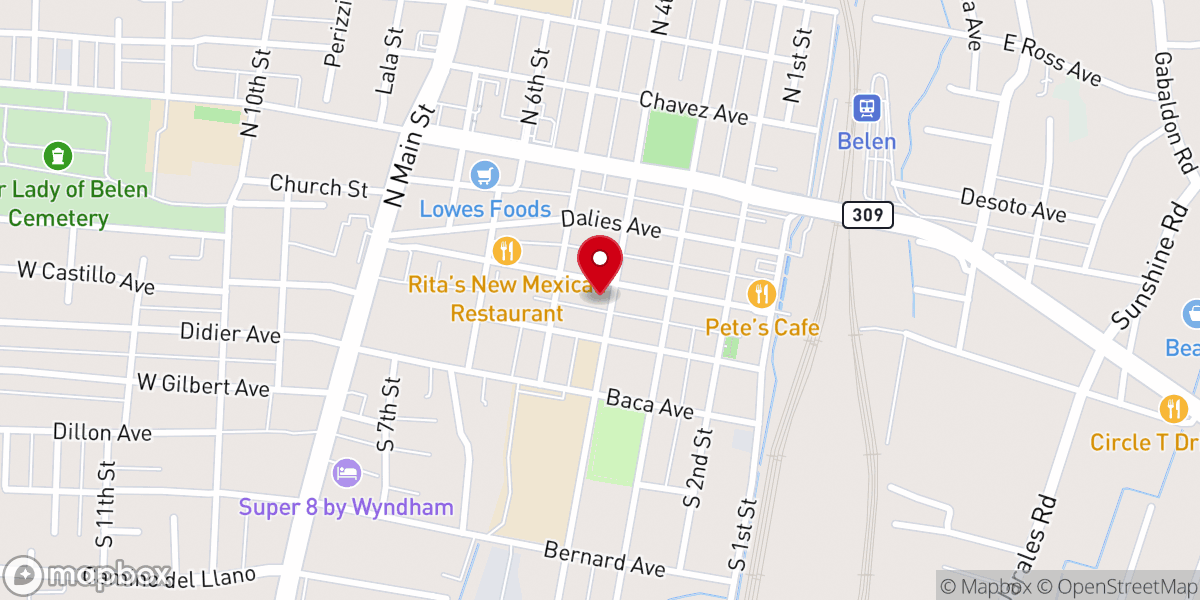 Map showing location of First Baptist Church of Belen
