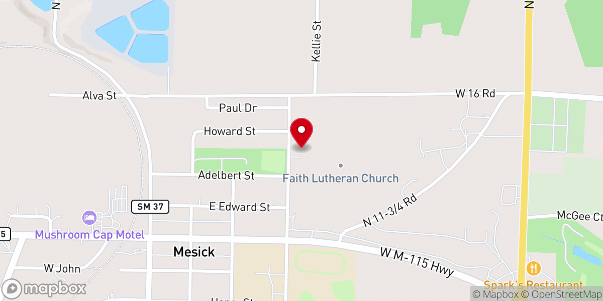 Map showing location of Faith Lutheran Church