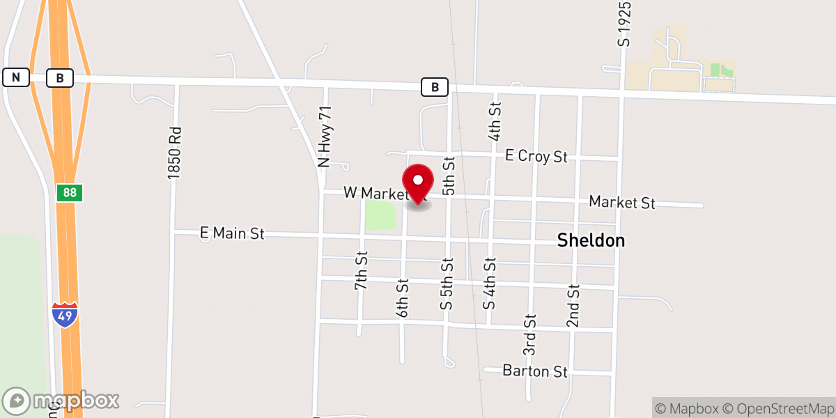 Map showing location of Sheldon Community Building