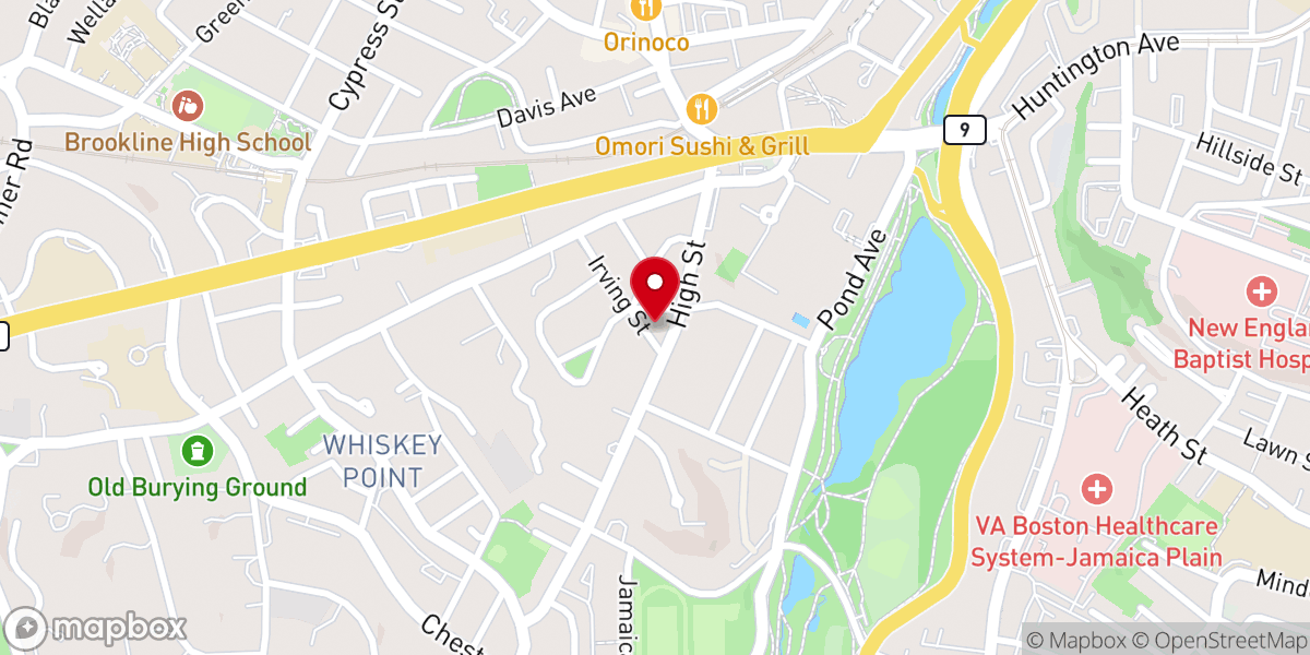 Map showing location of Latvian Lutheran Church of Boston