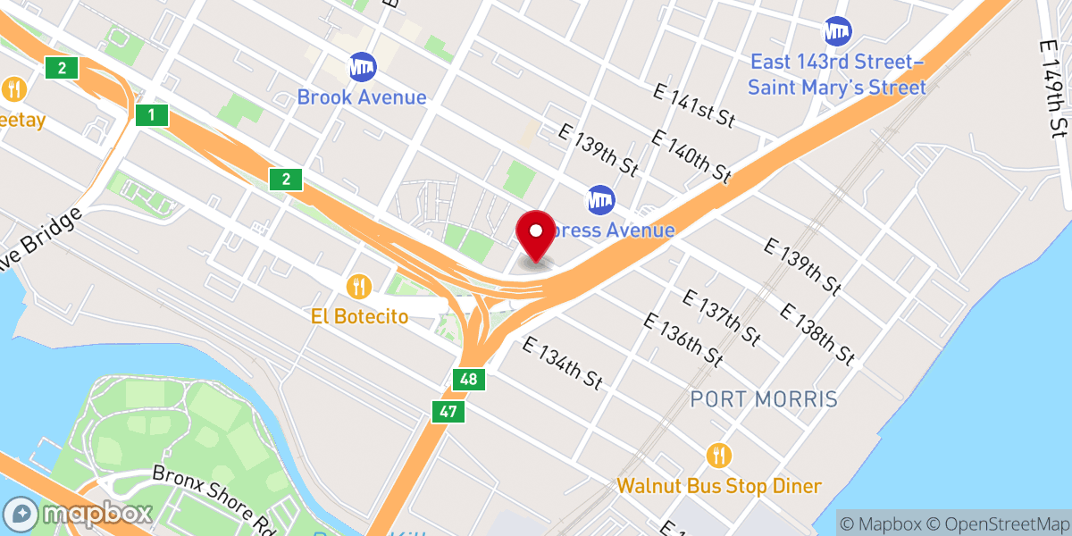 Map showing location of Bruckner Mott Haven Garden