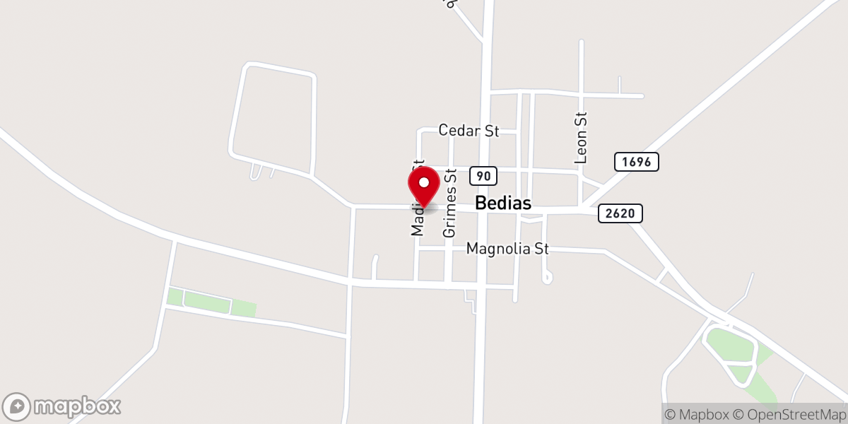 Map showing location of Bedias Methodist Church