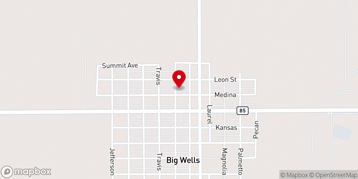 Map showing location of Big Wells First Baptist Church