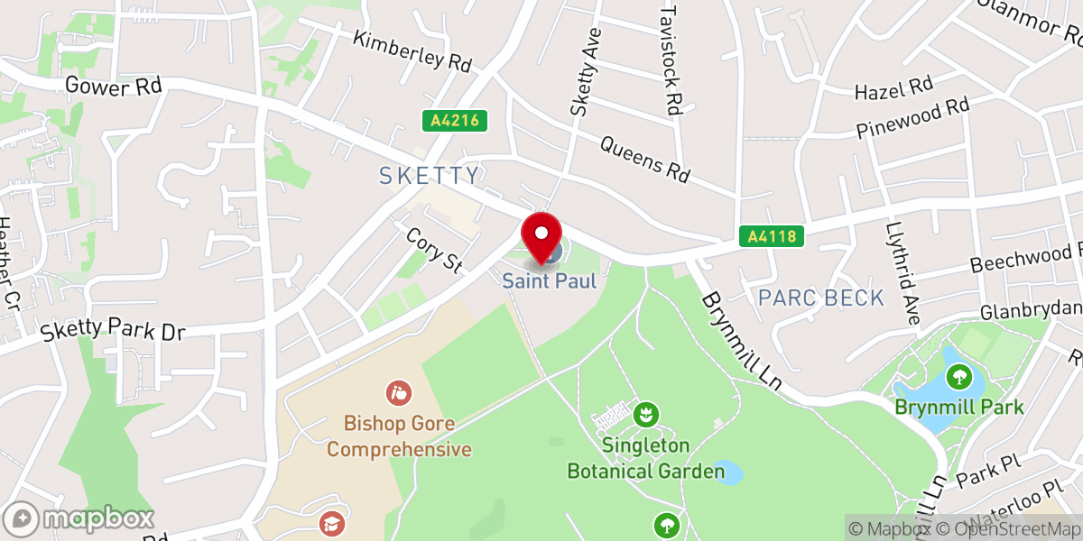Map showing location of St Paul's Parish Centre