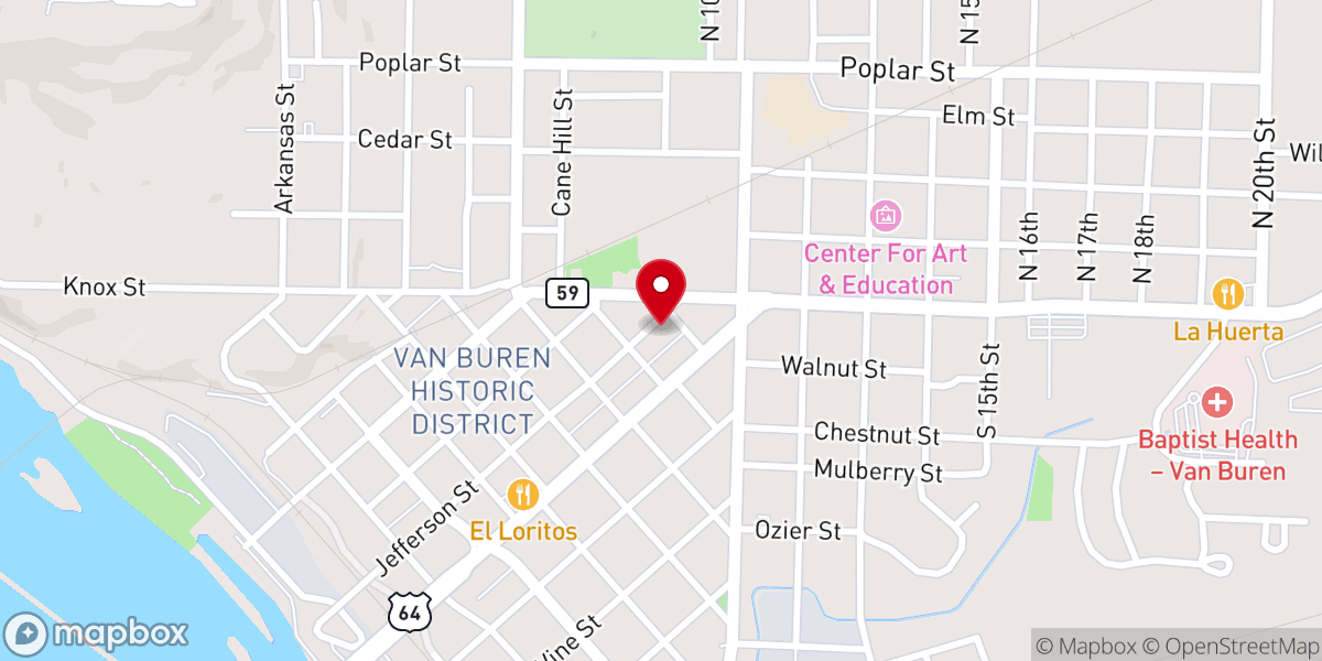 Map showing location of First Presbyterian Church of Van Buren