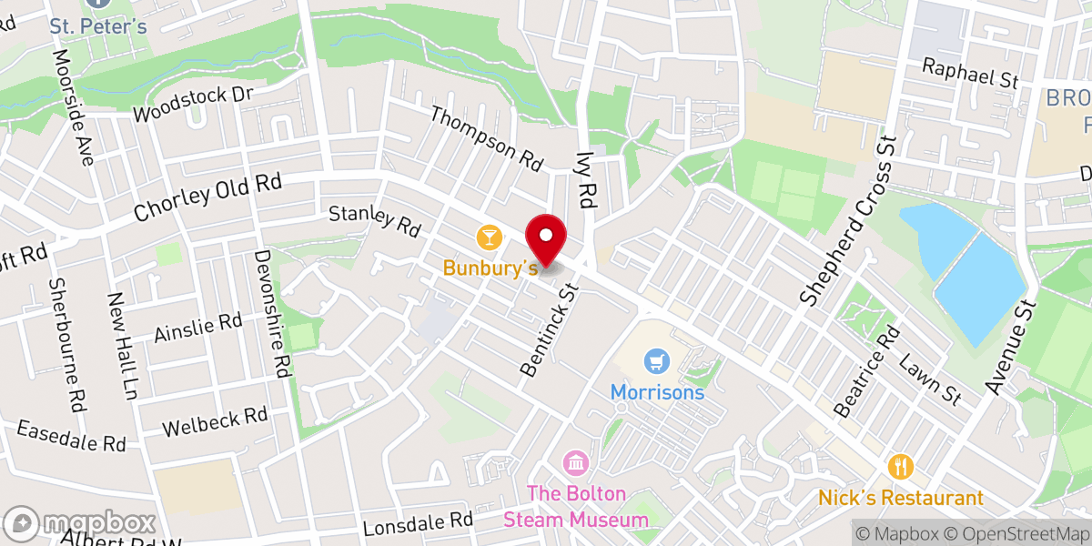 Map showing location of Chorley Old Road Methodist Church