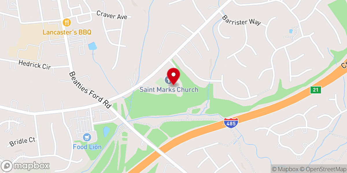 Map showing location of The Rafters at Historic St. Mark's
