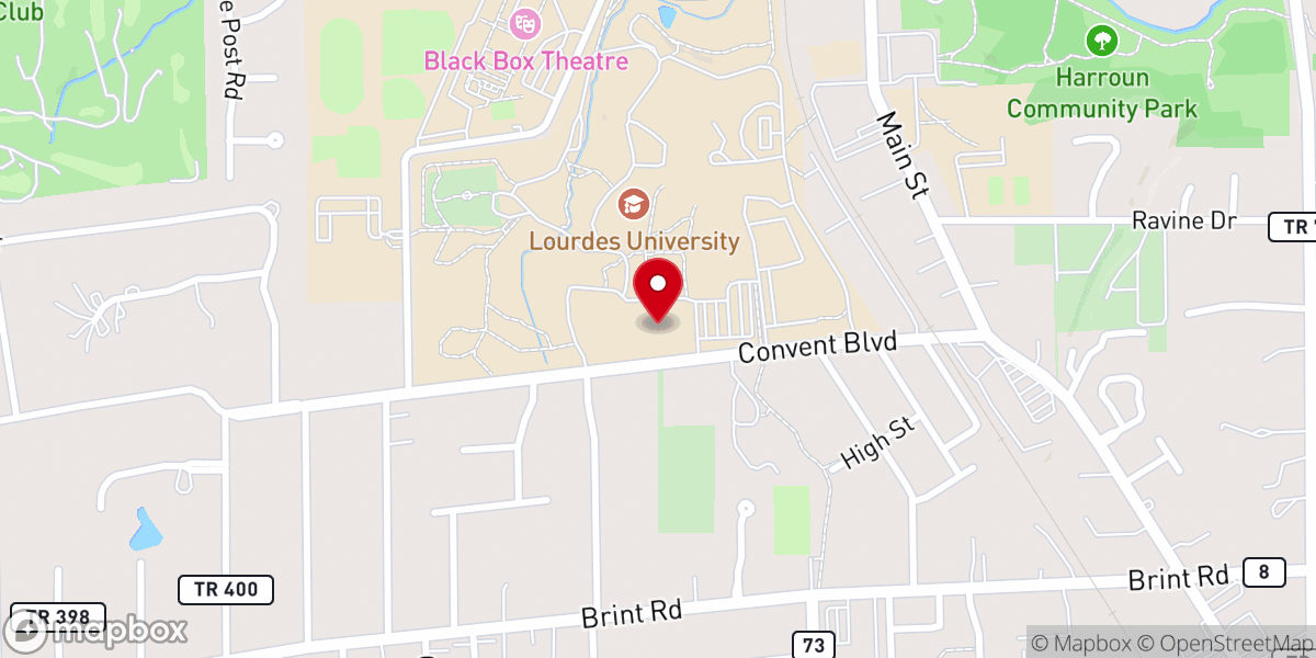 Map showing location of Franciscan Center, Lourdes University, Sylvania, OH