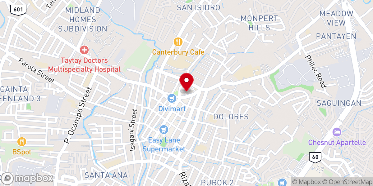 Map showing location of Minor Basilica and Parish of St. John the Baptist- Taytay, Rizal (Diocese of Antipolo)