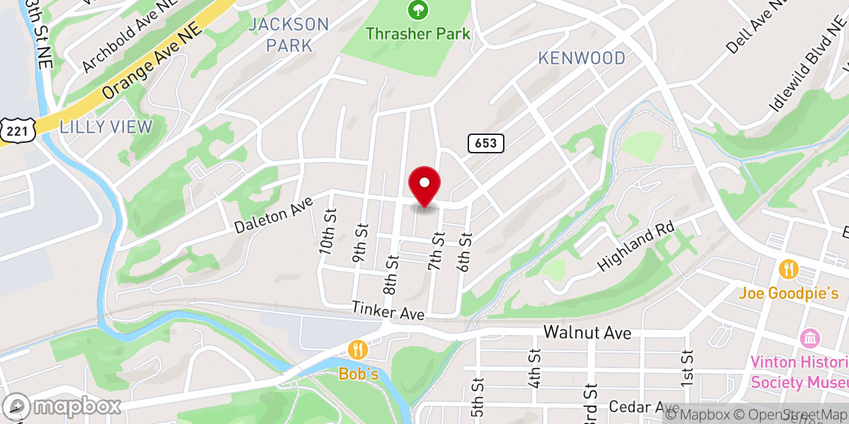Map showing location of Vinton Church of the Brethren