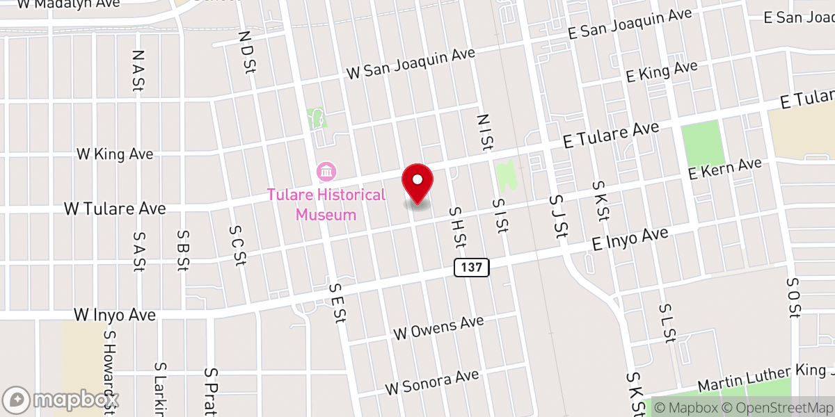 Map showing location of Tulare United Methodist Church