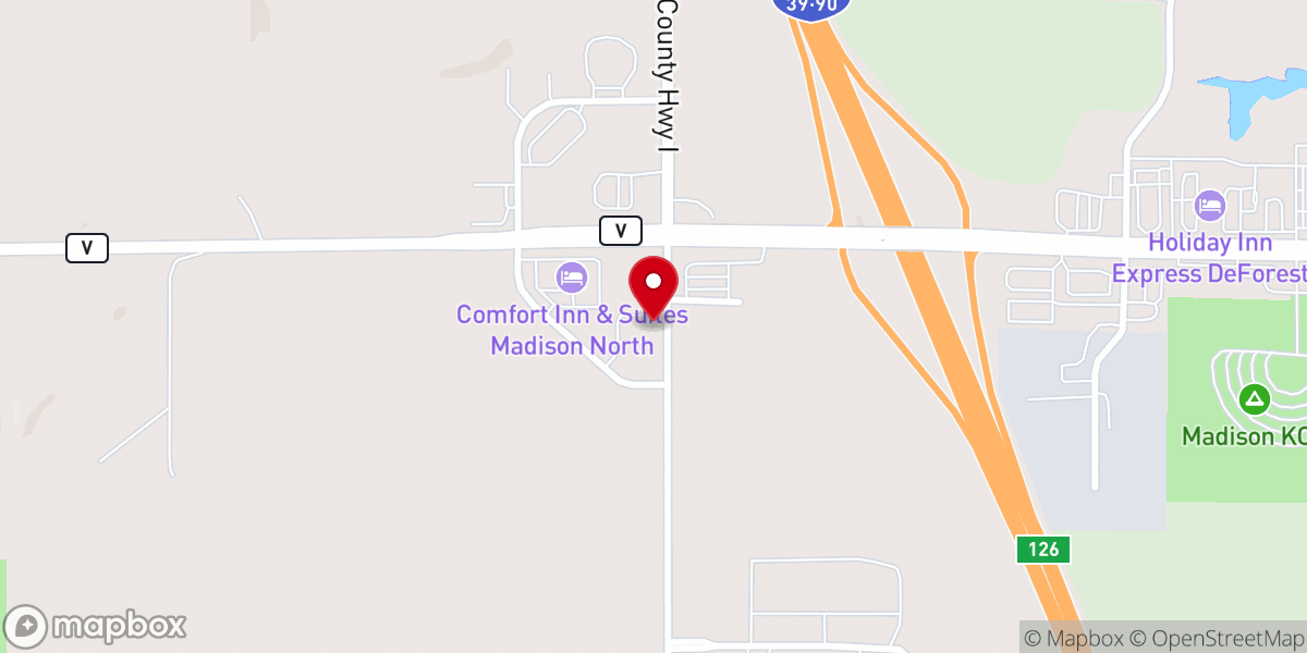 Map showing location of Harvest Church DeForest