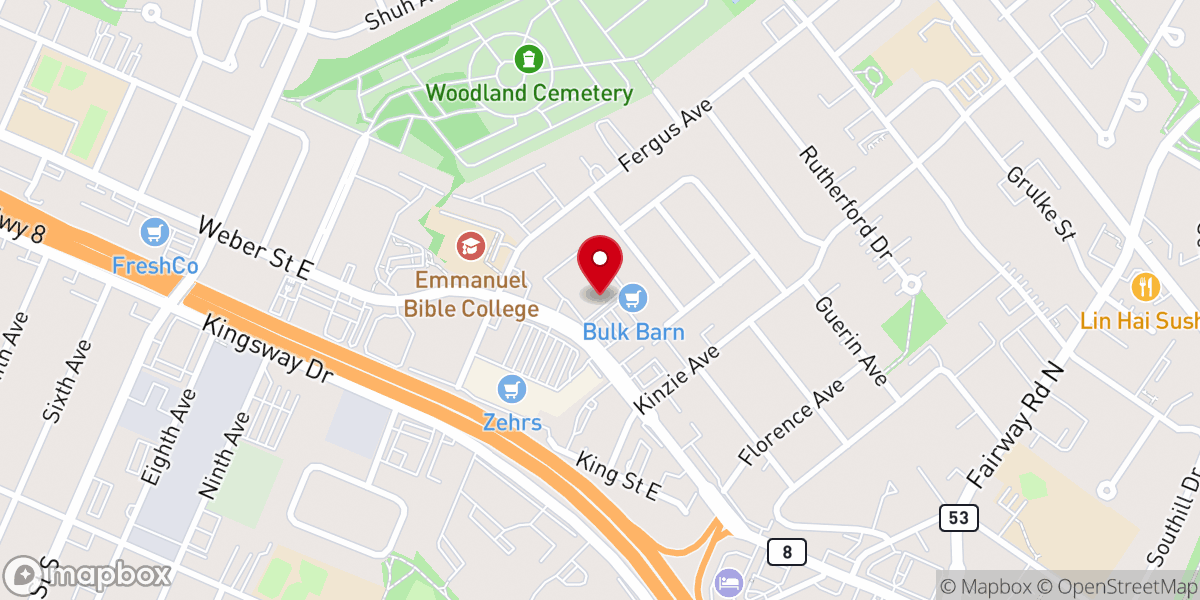 Map showing location of Creekside Church Kitchener Campus