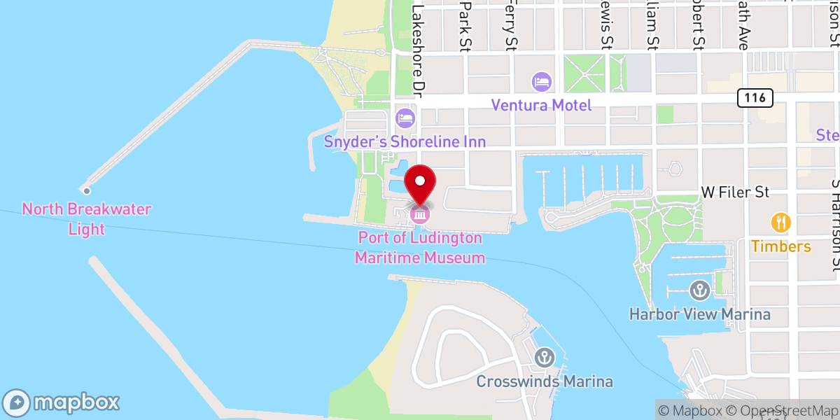 Map showing location of Port of Ludington Maritime Museum