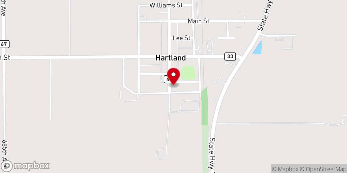 Map showing location of Hartland Evangelical Lutheran Church