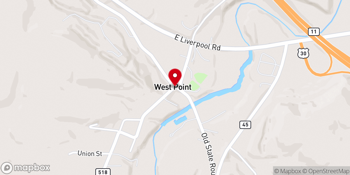 Map showing location of West Point