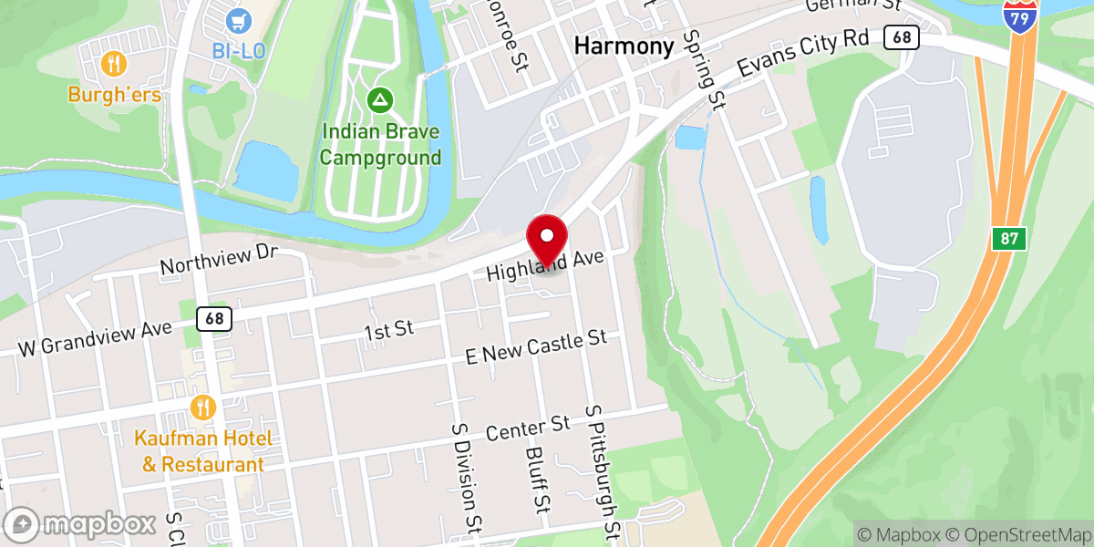 Map showing location of Harmony-Zelienople Global Methodist Church