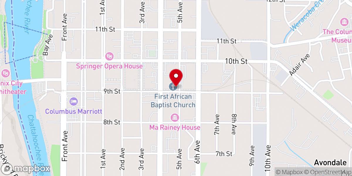 Map showing location of First African Baptist Church