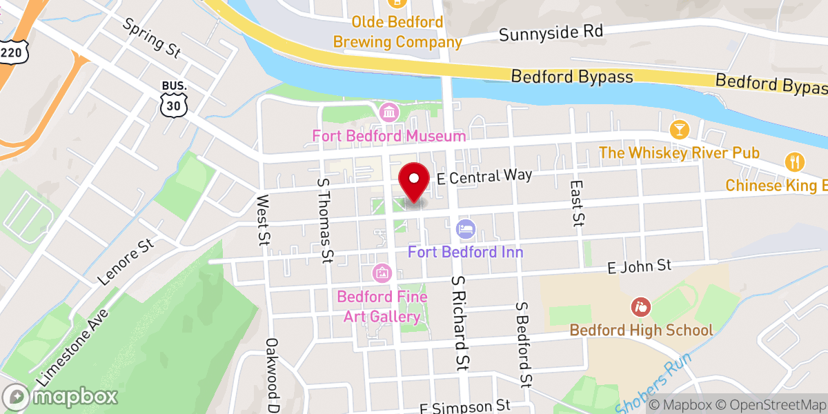 Map showing location of Bedford Presbyterian Church