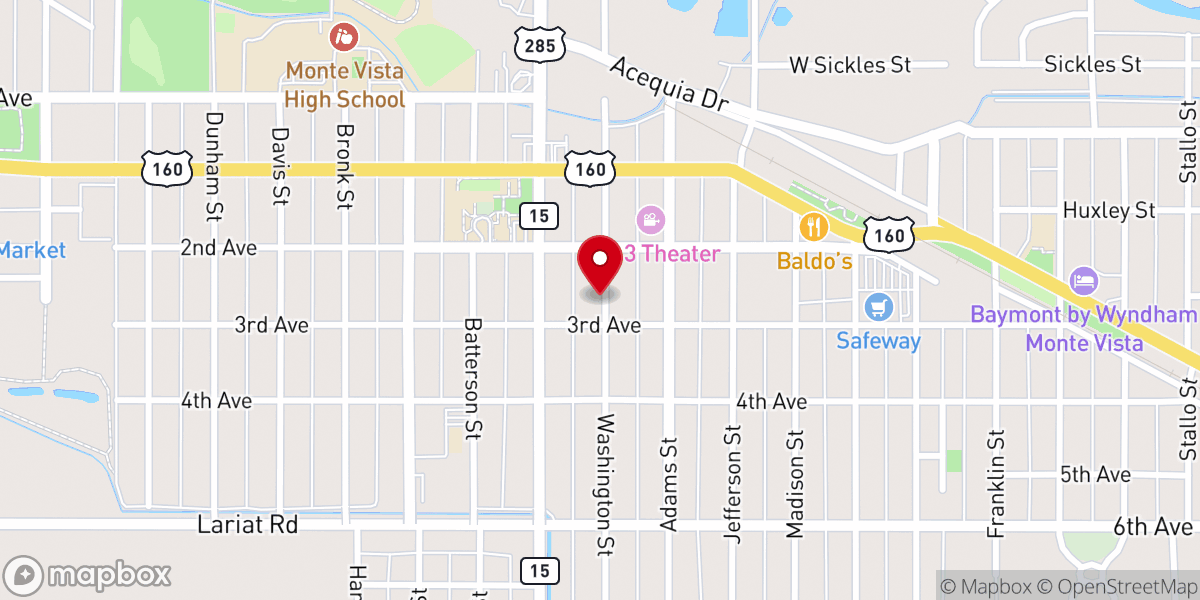 Map showing location of Monte Vista Community Food Pantry