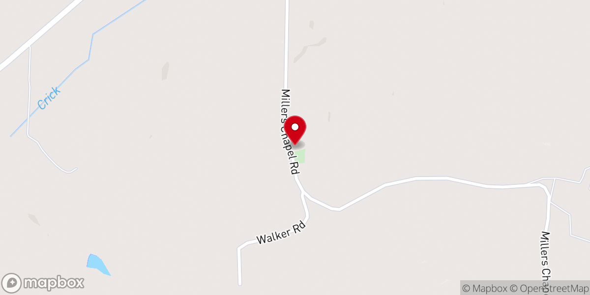 Map showing location of Millers Chapel Church