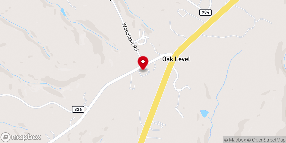 Map showing location of Oak Level Baptist Church