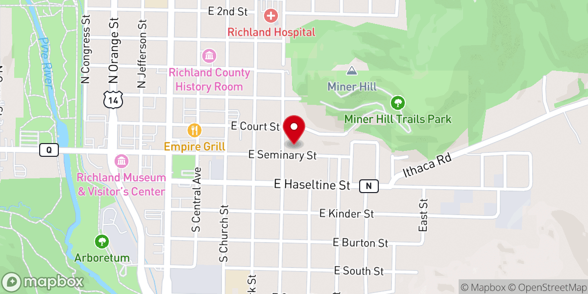 Map showing location of Richland Center United Methodist Church