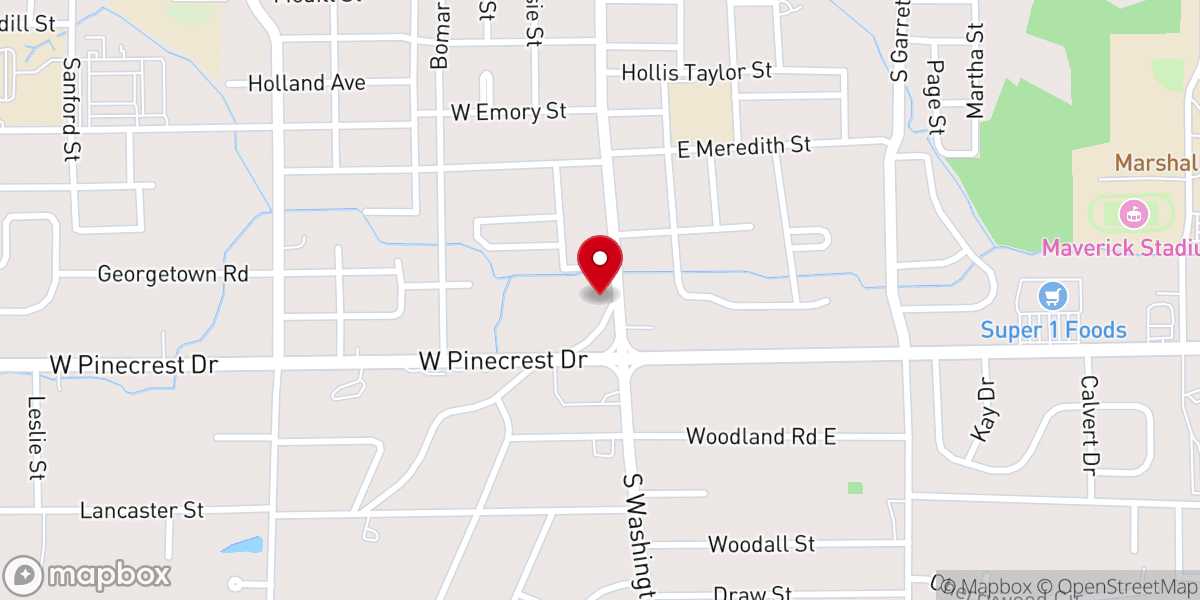 Map showing location of Mission Marshall (Hours listed are for the Food Pantry at Mission Marshall)