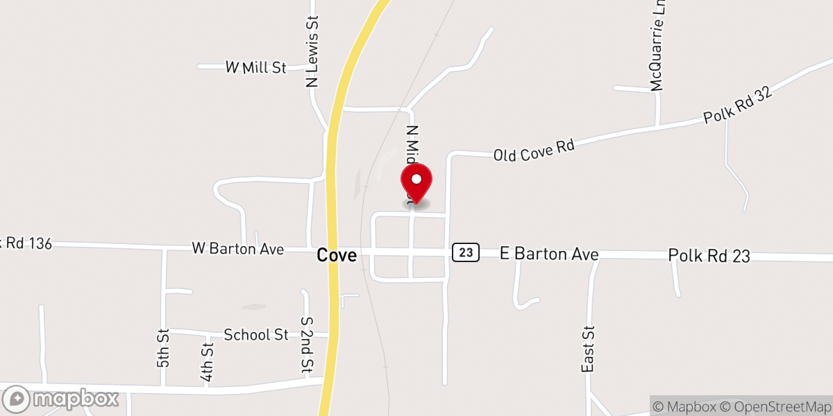 Map showing location of Cove First Baptist Church