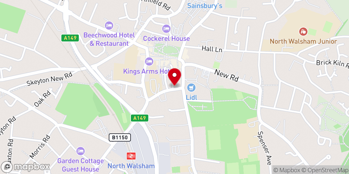Map showing location of North Walsham Methodist Church